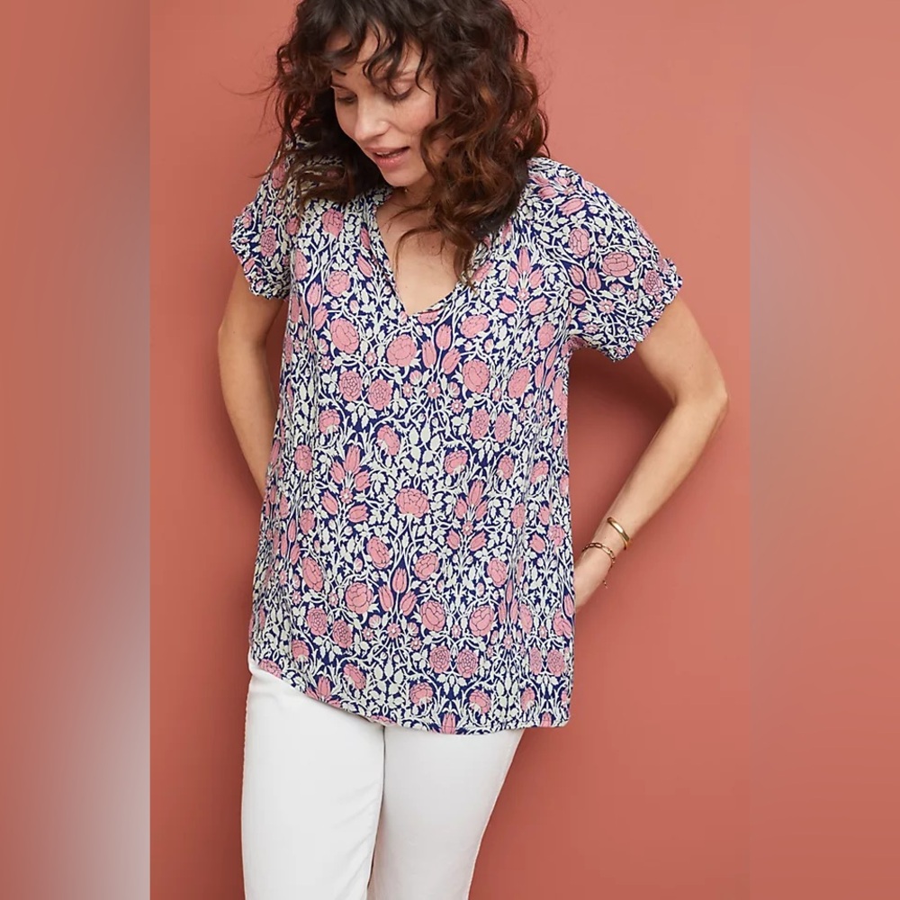 Banjanan Lara Navy & Pink Floral Top